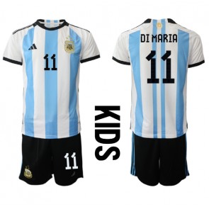 Argentina Angel Di Maria #11 kläder Barn VM 2022 Hemmatröja Kortärmad (+ korta byxor)